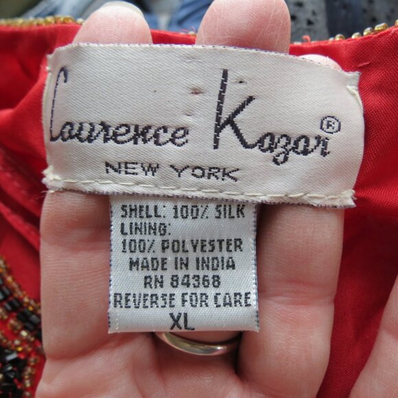 Laurence Kazar Red/Gold/Black Beaded Top Jacket Crop Silk Evening Formal Size XL - Picture 9 of 10